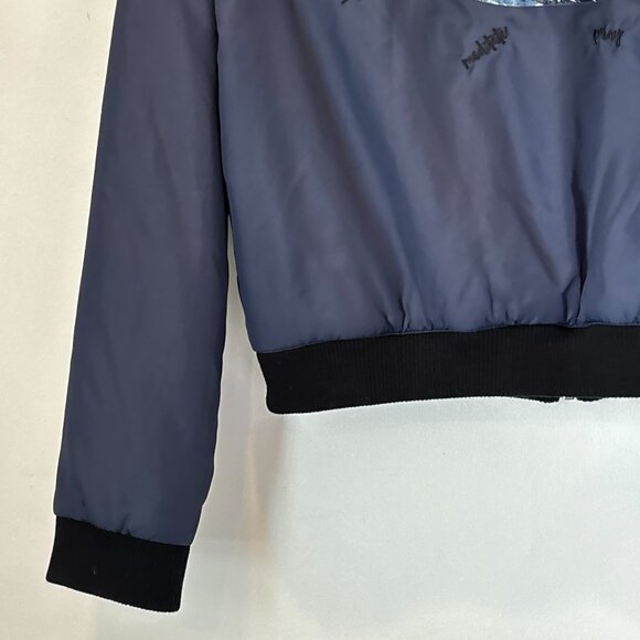 The Upside Byrow Bay Bomber Jacket with Pockets Size 6 Navy Biker Boho Art L60 - Picture 11 of 16